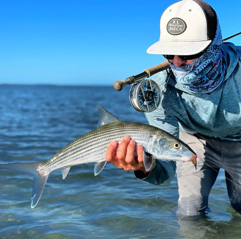 An image of bonefishing on a 3/4 day fishing charter with Hot Water Fishing